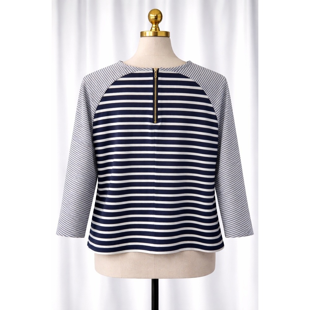 Vineyard Vines Tee Top Womens Large Blue White Nautical Striped Zipper Back - Picture 2 of 10